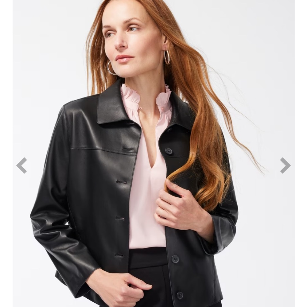 Chico’s Black Label Cropped Genuine Leather Jacket